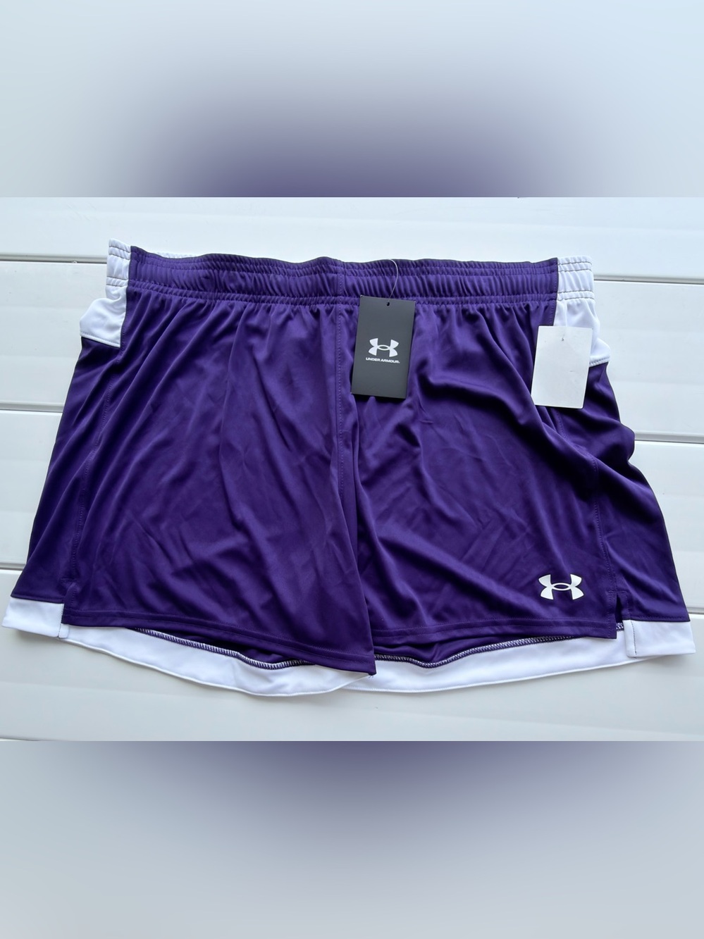 NWT Under Armour Women's Purple Athletic Shorts with White Trim XL